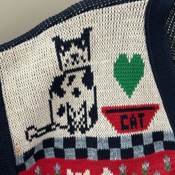 Vintage 90s Sweater Loft Cat Lover Cardigan Sweater Size Medium Petite - Picture 4 of 11